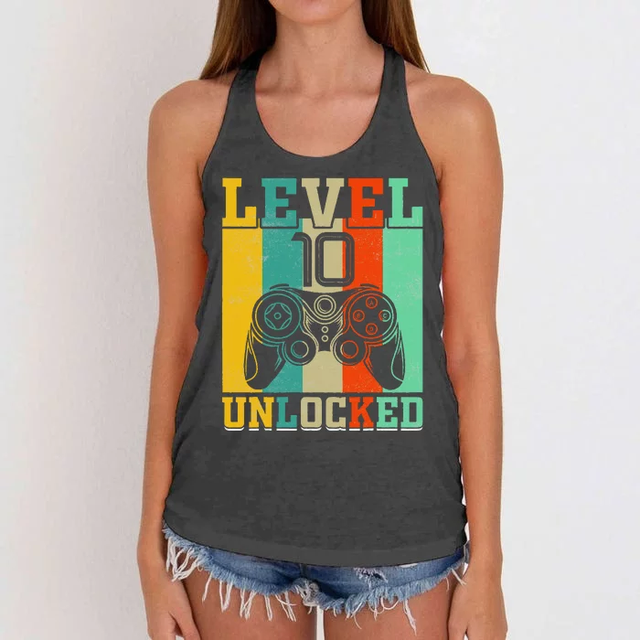 Level 10 Unlocked Birthday For 10 Years Old Gamer Bday Women's Knotted Racerback Tank