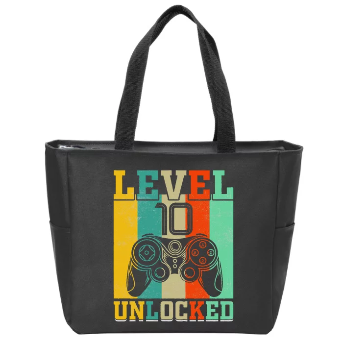 Level 10 Unlocked Birthday For 10 Years Old Gamer Bday Zip Tote Bag