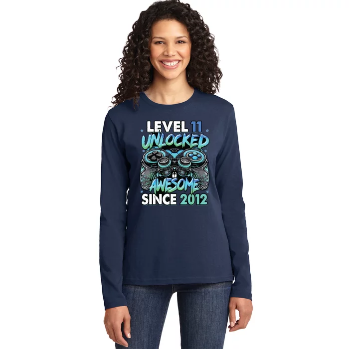 Level 11 Unlocked Awesome Since 2012 11th Birthday Gaming Ladies Long Sleeve Shirt