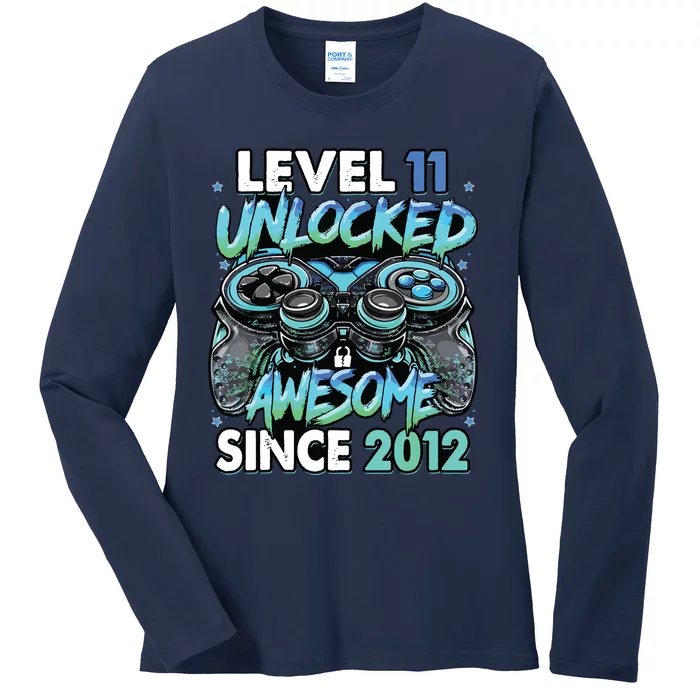 Level 11 Unlocked Awesome Since 2012 11th Birthday Gaming Ladies Long Sleeve Shirt