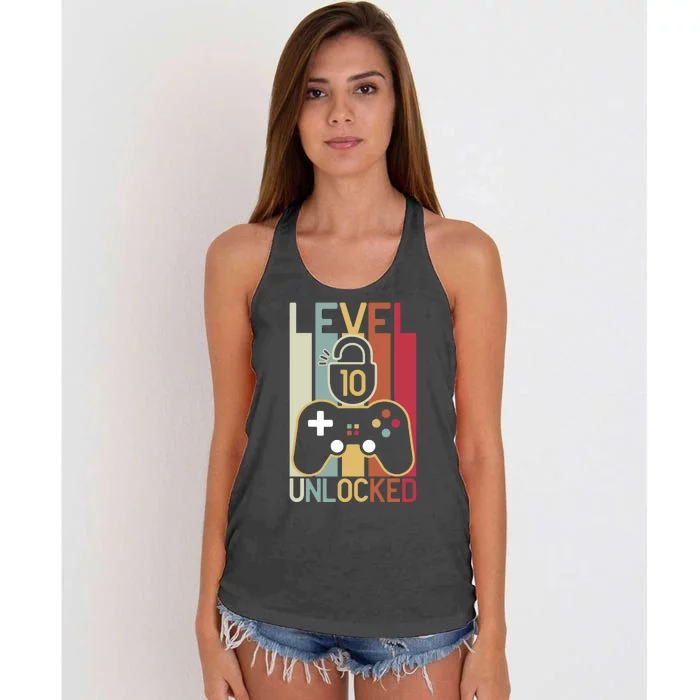 Level 10 Unlocked Birthday Gift Vintage Retro Women's Knotted Racerback Tank