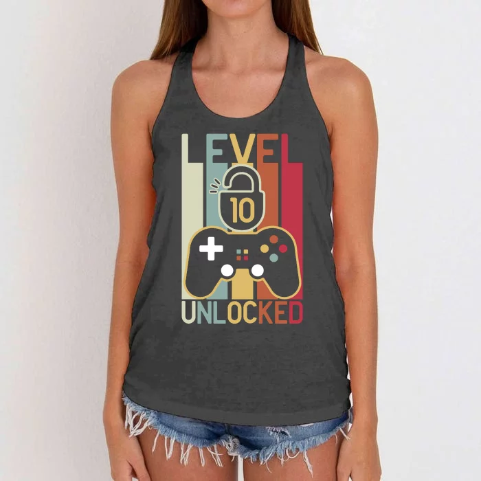 Level 10 Unlocked Birthday Gift Vintage Retro Women's Knotted Racerback Tank