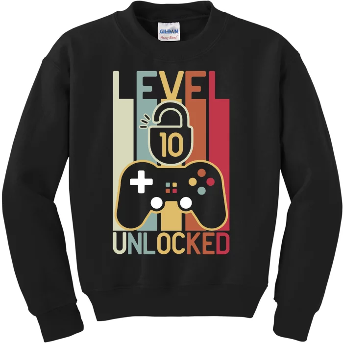 Level 10 Unlocked Birthday Gift Vintage Retro Kids Sweatshirt