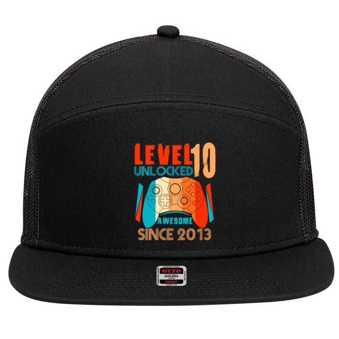 Level 10 Unlocked Birthday 10 Year Old Gamer 7 Panel Mesh Trucker Snapback Hat