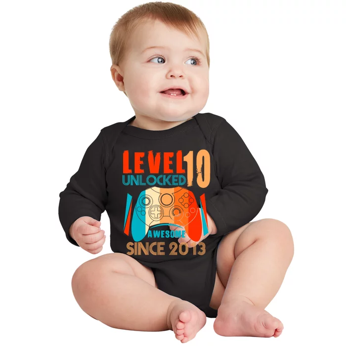 Level 10 Unlocked Birthday 10 Year Old Gamer Baby Long Sleeve Bodysuit