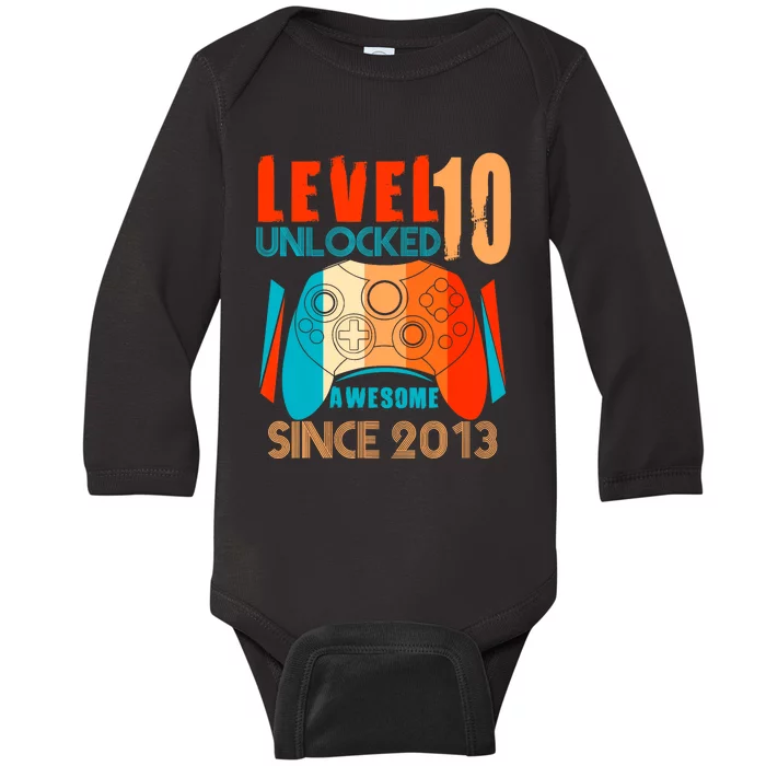 Level 10 Unlocked Birthday 10 Year Old Gamer Baby Long Sleeve Bodysuit