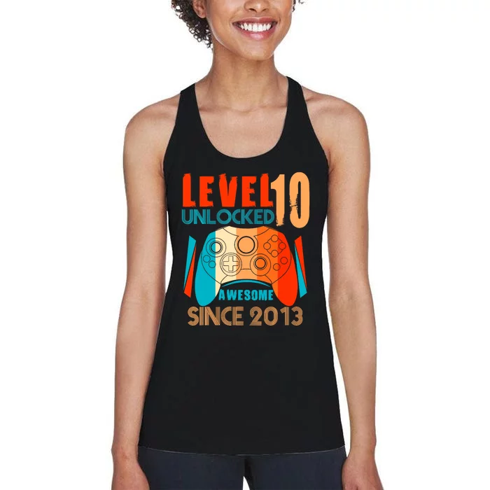 Level 10 Unlocked Birthday 10 Year Old Gamer Women's Racerback Tank