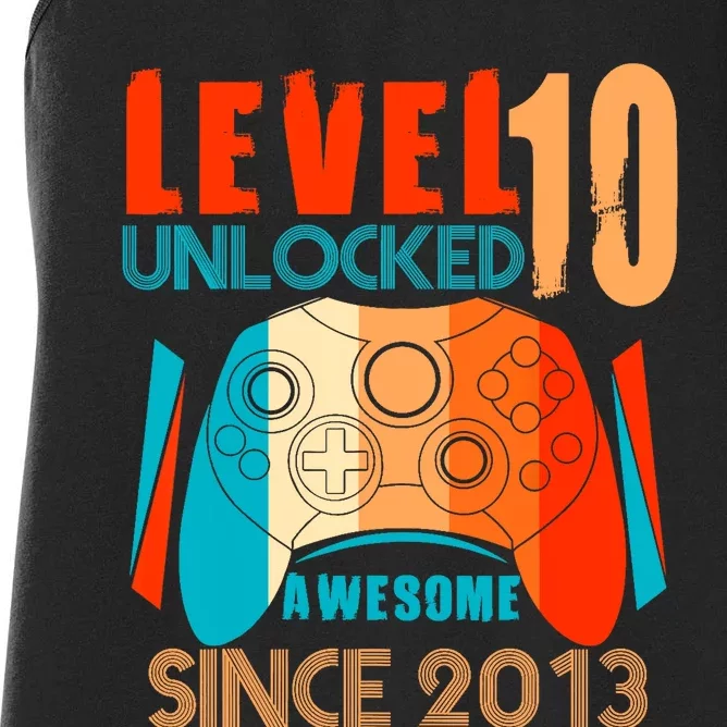 Level 10 Unlocked Birthday 10 Year Old Gamer Women's Racerback Tank