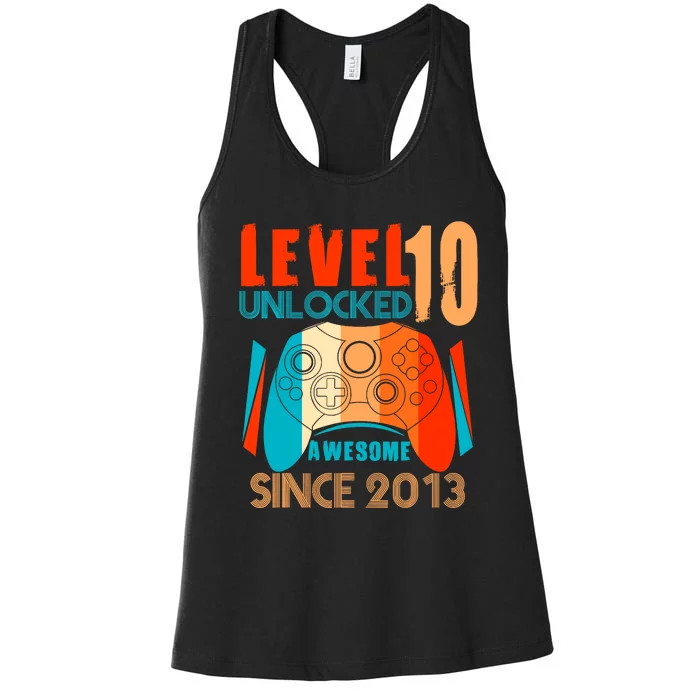 Level 10 Unlocked Birthday 10 Year Old Gamer Women's Racerback Tank