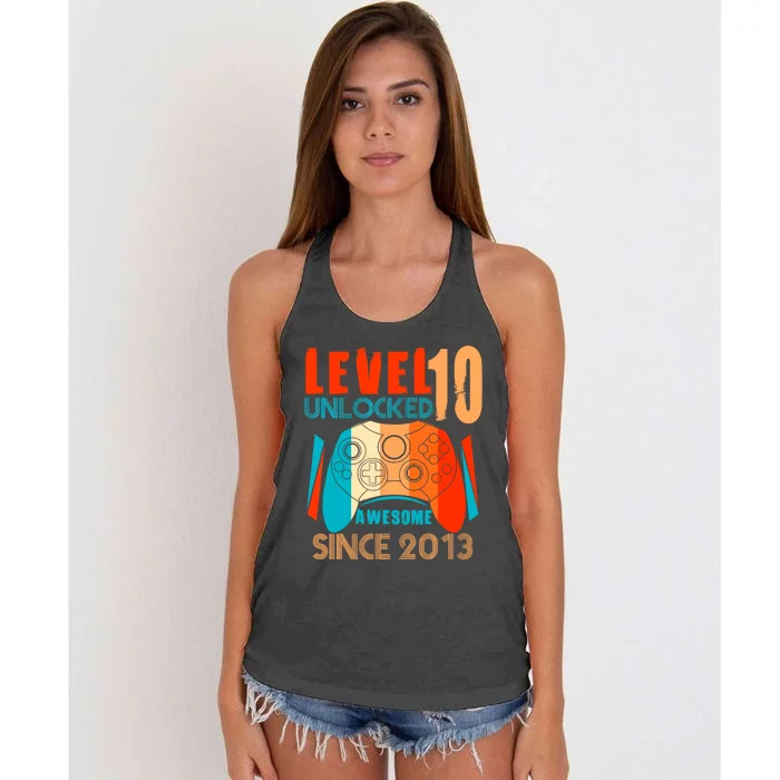 Level 10 Unlocked Birthday 10 Year Old Gamer Women's Knotted Racerback Tank