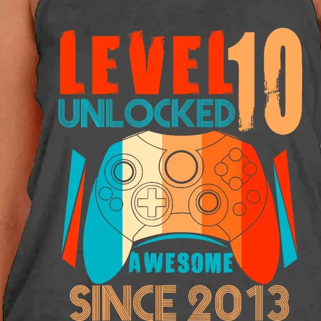 Level 10 Unlocked Birthday 10 Year Old Gamer Women's Knotted Racerback Tank