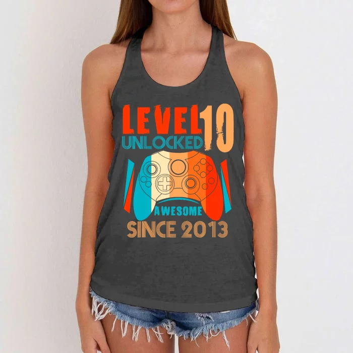 Level 10 Unlocked Birthday 10 Year Old Gamer Women's Knotted Racerback Tank