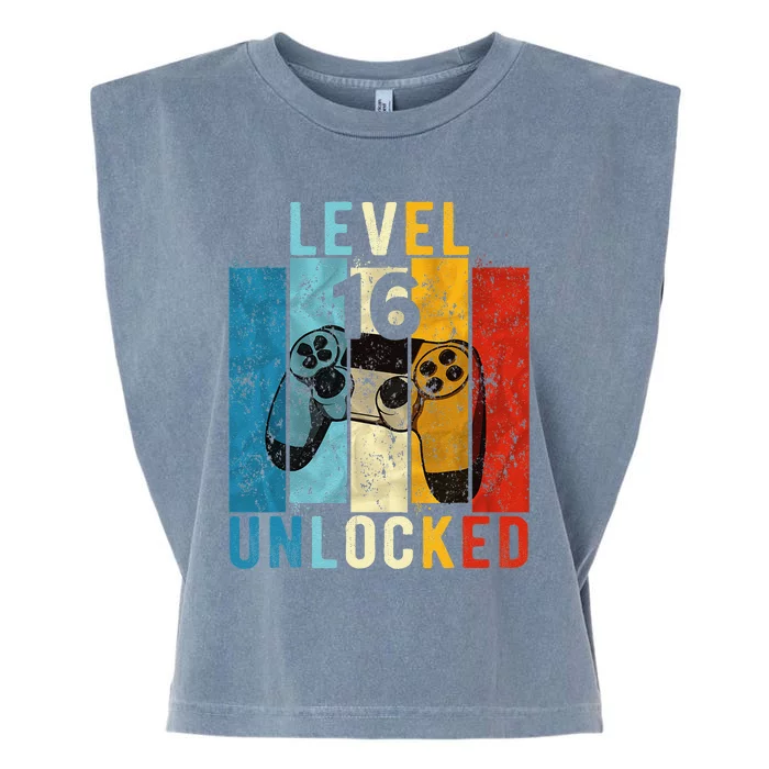 Level 16 Unlocked Video Gamer 16 Year Old 16th Birthday Gift Garment-Dyed Women's Muscle Tee