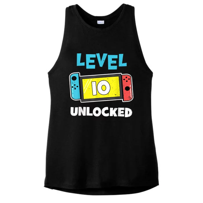 Level 10 unlocked Gamer 10th Birthday Gift Video Game lovers Ladies Tri-Blend Wicking Tank