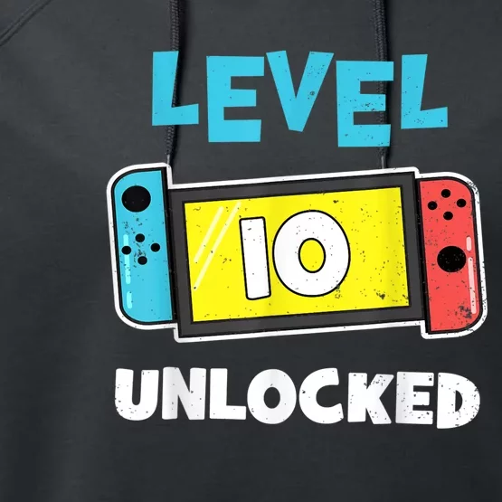 Level 10 unlocked Gamer 10th Birthday Gift Video Game lovers Performance Fleece Hoodie