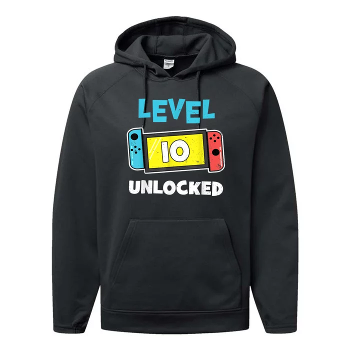 Level 10 unlocked Gamer 10th Birthday Gift Video Game lovers Performance Fleece Hoodie