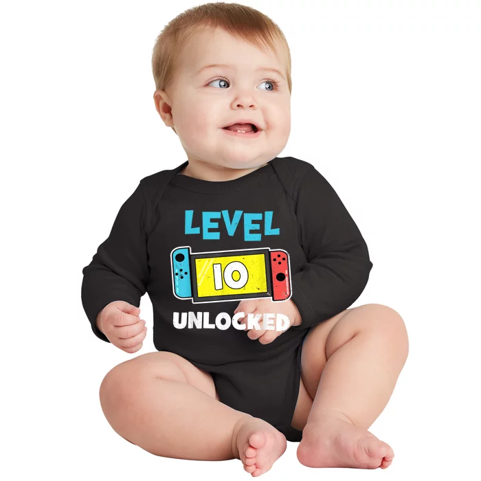 Level 10 unlocked Gamer 10th Birthday Gift Video Game lovers Baby Long Sleeve Bodysuit