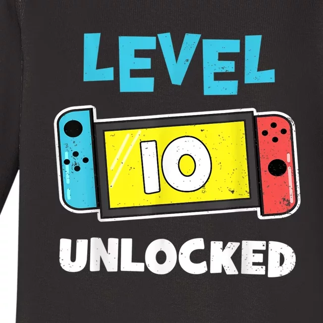 Level 10 unlocked Gamer 10th Birthday Gift Video Game lovers Baby Long Sleeve Bodysuit