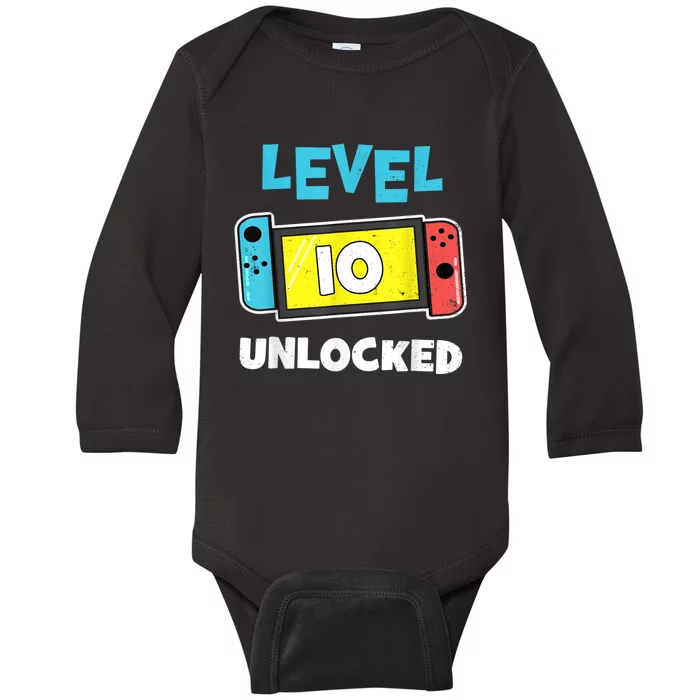 Level 10 unlocked Gamer 10th Birthday Gift Video Game lovers Baby Long Sleeve Bodysuit