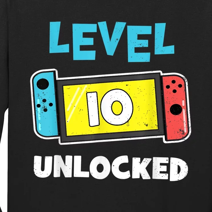 Level 10 unlocked Gamer 10th Birthday Gift Video Game lovers Tall Long Sleeve T-Shirt