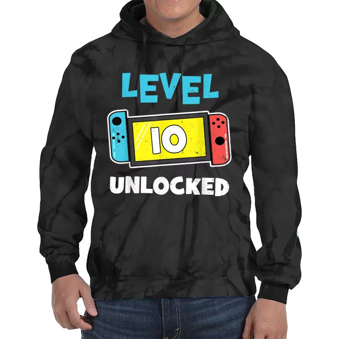 Level 10 unlocked Gamer 10th Birthday Gift Video Game lovers Tie Dye Hoodie