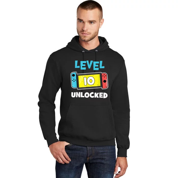 Level 10 unlocked Gamer 10th Birthday Gift Video Game lovers Tall Hoodie