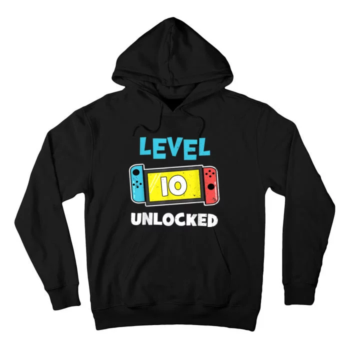 Level 10 unlocked Gamer 10th Birthday Gift Video Game lovers Tall Hoodie