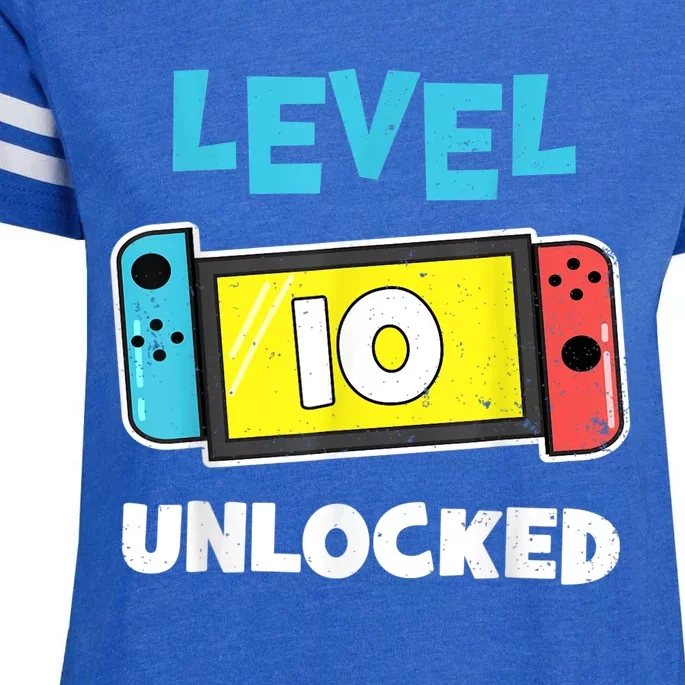 Level 10 unlocked Gamer 10th Birthday Gift Video Game lovers Enza Ladies Jersey Football T-Shirt