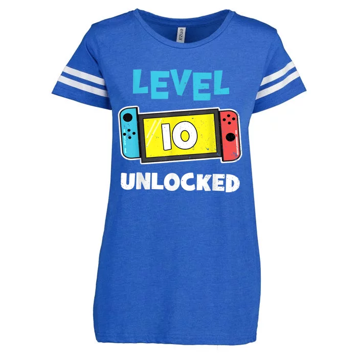 Level 10 unlocked Gamer 10th Birthday Gift Video Game lovers Enza Ladies Jersey Football T-Shirt