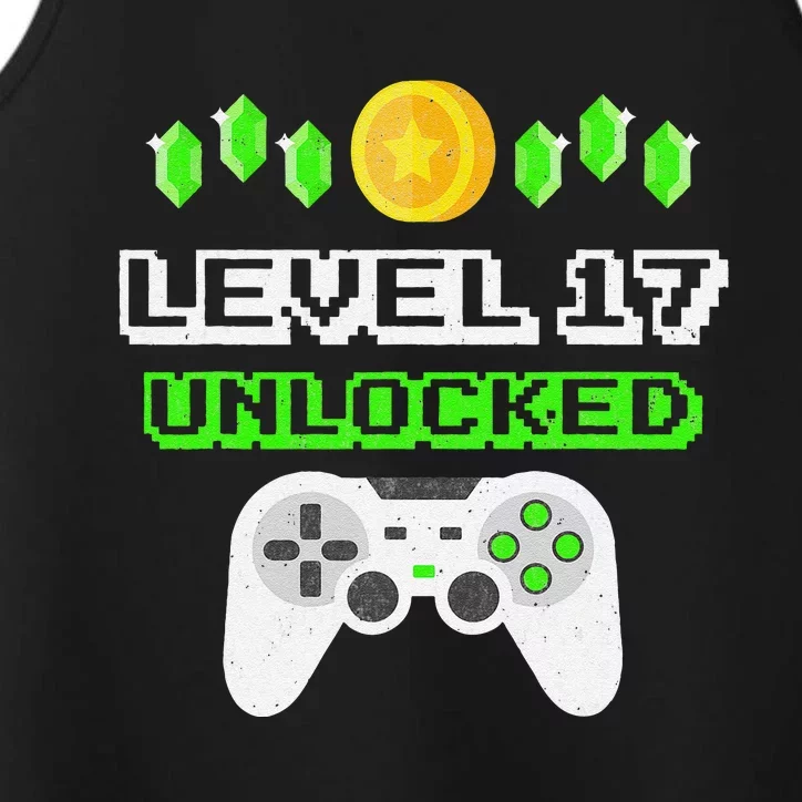 Level 17 Unlocked Funny 17 Year Old Gamer Birthday Performance Tank