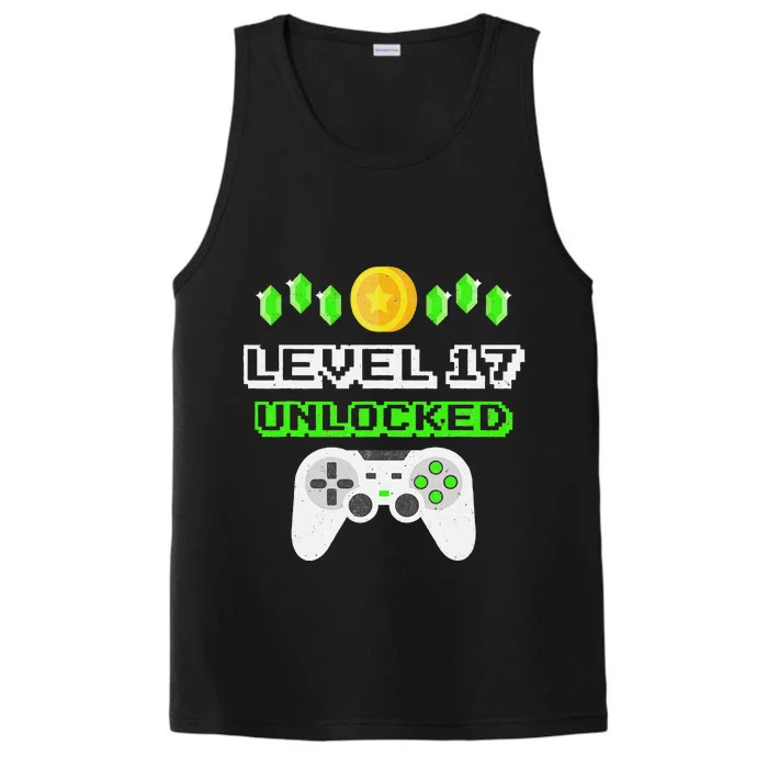 Level 17 Unlocked Funny 17 Year Old Gamer Birthday Performance Tank