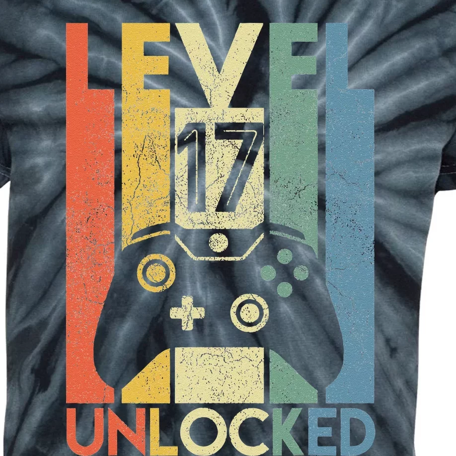 Level 17 Unlocked Funny Video Gamer 17th Birthday Gift Kids Tie-Dye T-Shirt