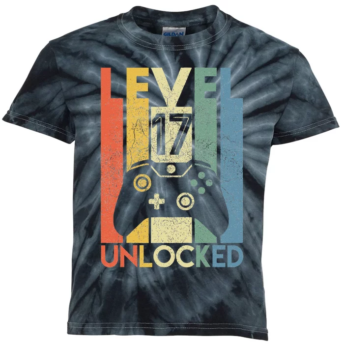 Level 17 Unlocked Funny Video Gamer 17th Birthday Gift Kids Tie-Dye T-Shirt