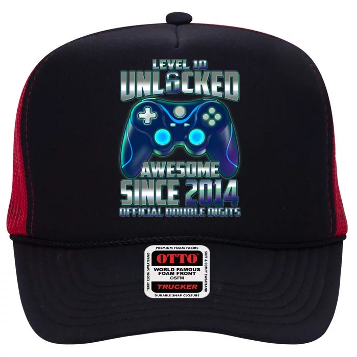 Level 10 Unlocked Awesome Since 2014 Official Double Digits High Crown Mesh Trucker Hat