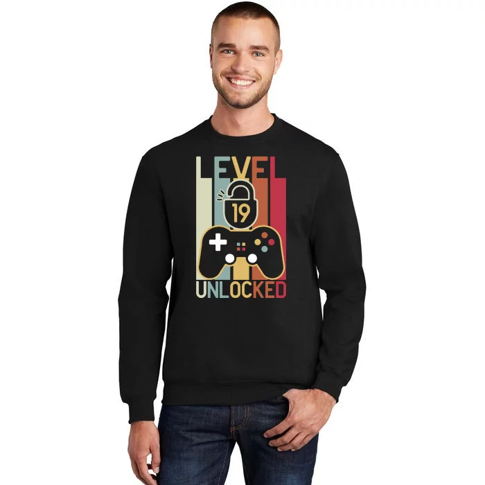 Level 19 Unlocked Birthday Gift Vintage Retro Tall Sweatshirt