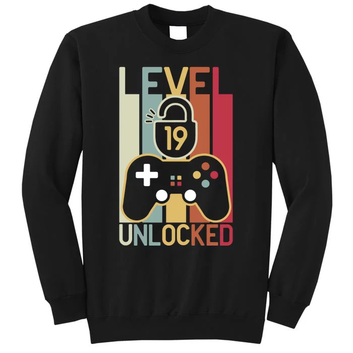 Level 19 Unlocked Birthday Gift Vintage Retro Tall Sweatshirt