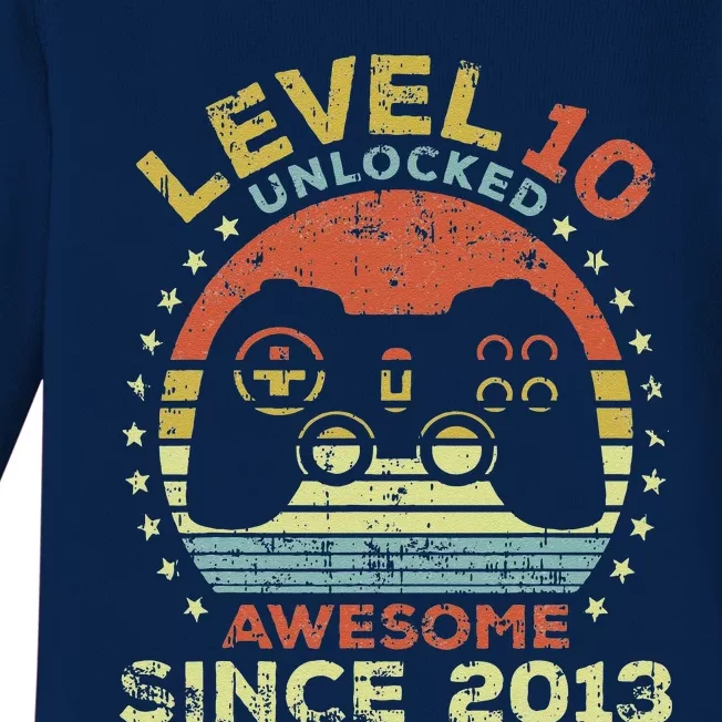 Level 10 Unlocked Awesome Since 2013 10th Birthday Gaming Baby Long Sleeve Bodysuit