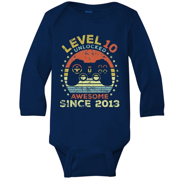 Level 10 Unlocked Awesome Since 2013 10th Birthday Gaming Baby Long Sleeve Bodysuit