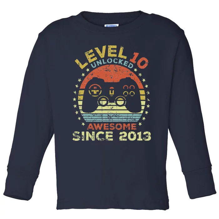 Level 10 Unlocked Awesome Since 2013 10th Birthday Gaming Toddler Long Sleeve Shirt