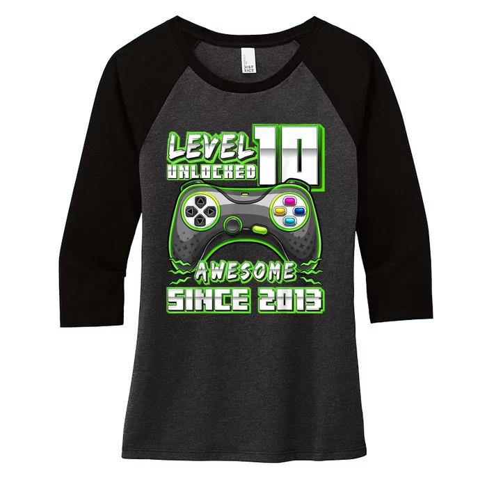 Level 10 Unlocked Awesome 2013 Video Game 10th Birthday Boy Women's Tri-Blend 3/4-Sleeve Raglan Shirt