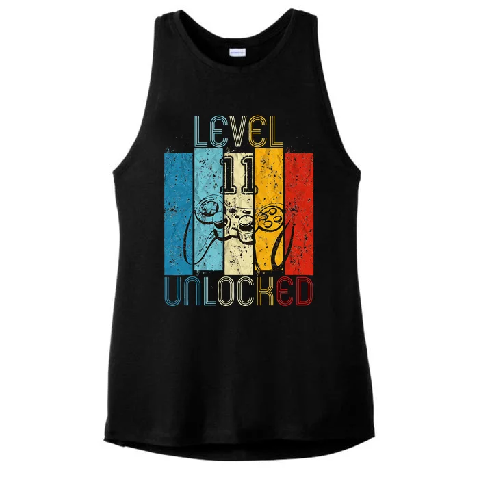 Level 11 Unlocked Funny Video Gamer 11th Birthday Gift Ladies Tri-Blend Wicking Tank