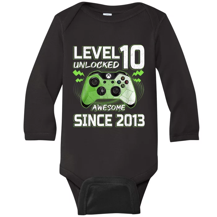 Level 10 Unlocked Awesome Since 2013 10th Birthday Gaming Baby Long Sleeve Bodysuit