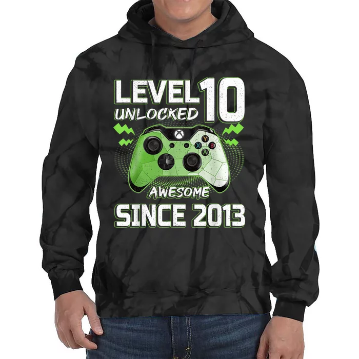 Level 10 Unlocked Awesome Since 2013 10th Birthday Gaming Tie Dye Hoodie