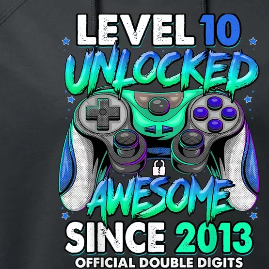 Level 10 Unlocked Awesome Since 2013 10th Birthday Gaming Performance Fleece Hoodie