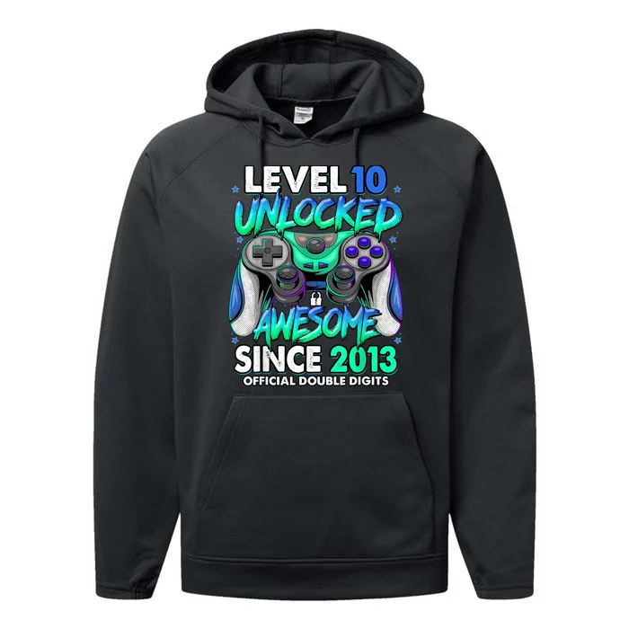 Level 10 Unlocked Awesome Since 2013 10th Birthday Gaming Performance Fleece Hoodie