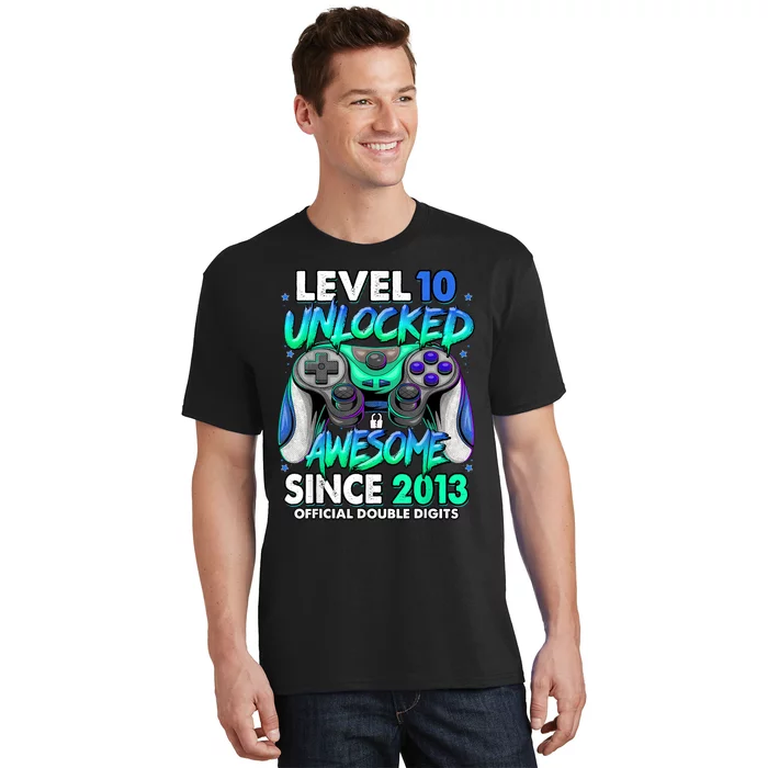 Level 10 Unlocked Awesome Since 2013 10th Birthday Gaming T-Shirt