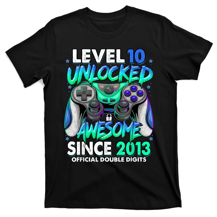 Level 10 Unlocked Awesome Since 2013 10th Birthday Gaming T-Shirt