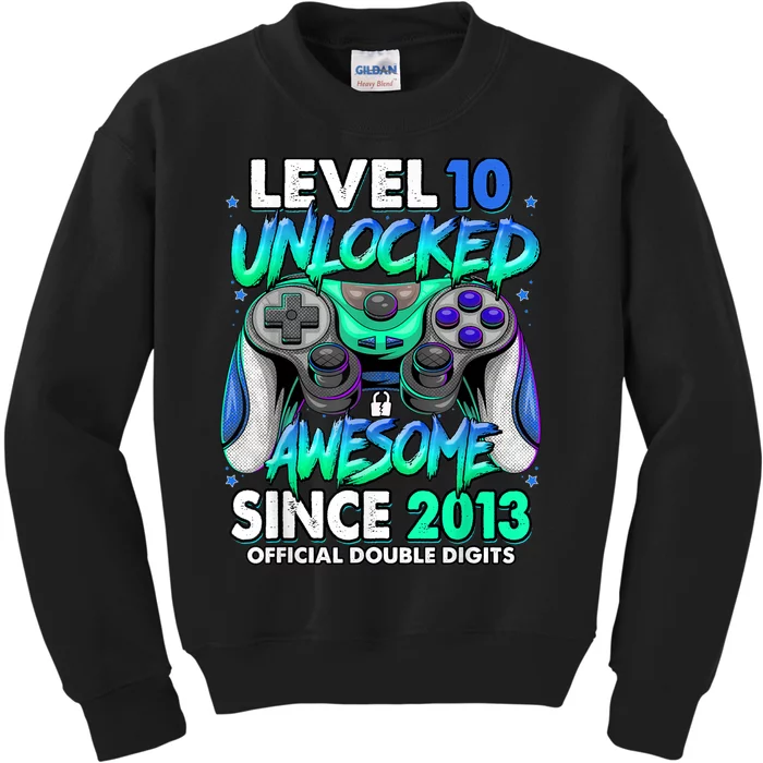 Level 10 Unlocked Awesome Since 2013 10th Birthday Gaming Kids Sweatshirt