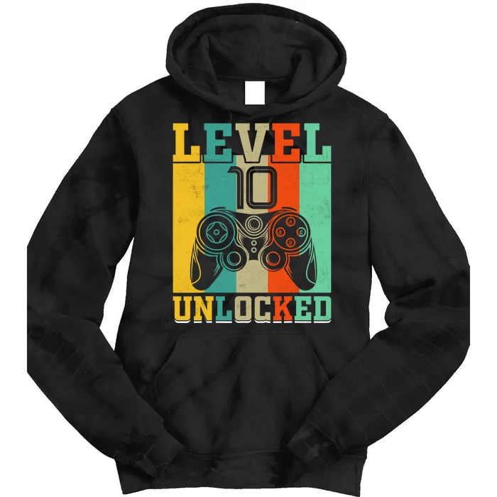 Level 10 Unlocked Birthday For Boy 10 Years Old Gamer Bday Tie Dye Hoodie