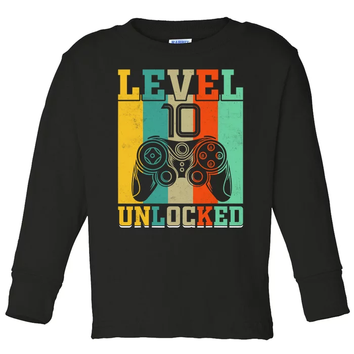 Level 10 Unlocked Birthday For Boy 10 Years Old Gamer Bday Toddler Long Sleeve Shirt